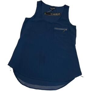 My Michelle Tank Top Blouse Navy Sleeveless Scoop Neck Zip Detail NWT Women's XS